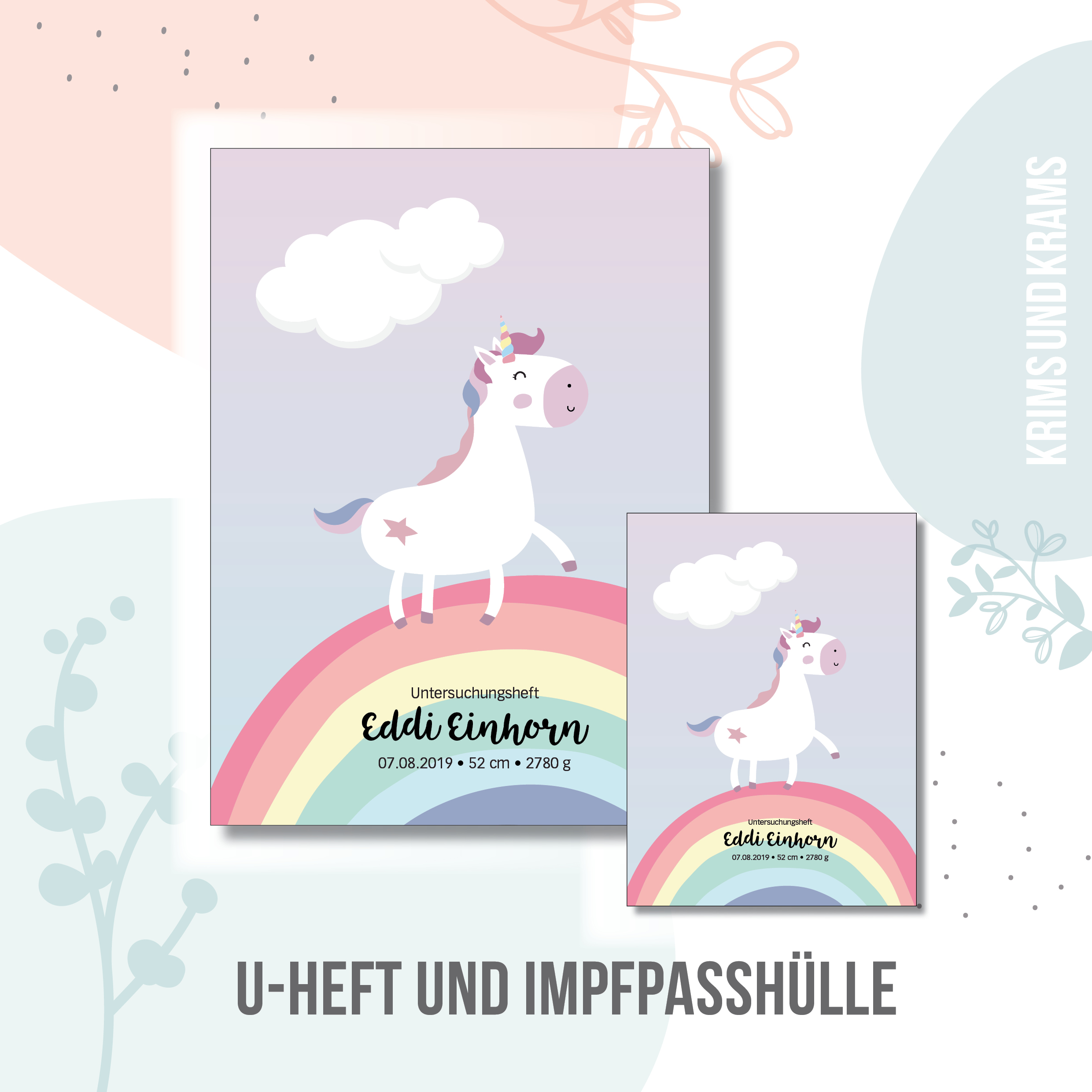 U-Heft Hülle SET rosa Herzchen Schmetterling Elefant Cupcakes Impfpass mit Namen 